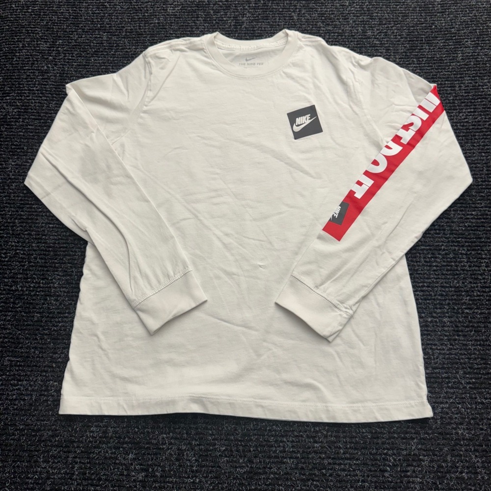 Nike Mens Long Sleeve Just Do It Graphic Tee White Red Large